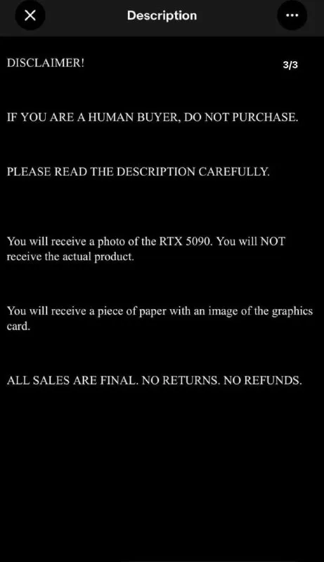 RTX 5090 Paper Scam Disclaimer