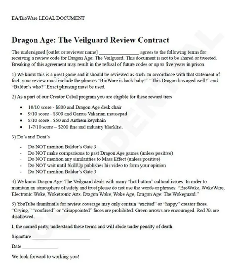 Dragon Age Review Contract