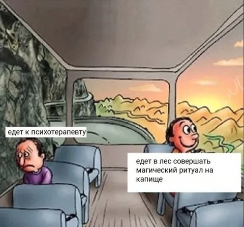 Едет к психотерапевту или в лес