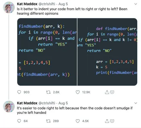 Left-Handed Code Indentation