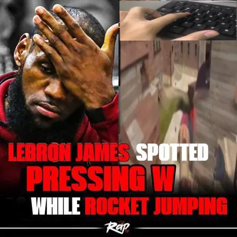 LeBron Pressing W While Rocket Jumping
