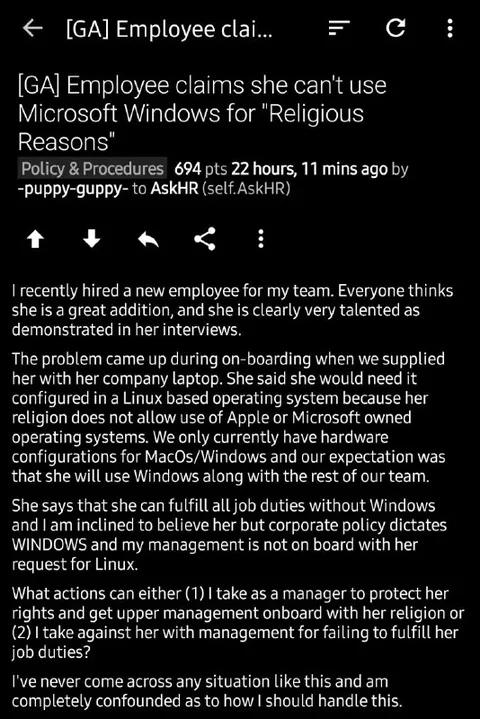 Religious objection to Windows