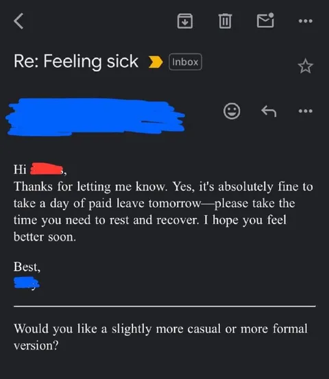 Overly Formal Sick Leave Email