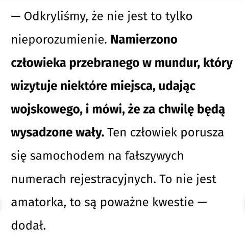 Fałszywy wojskowy i wysadzone wały