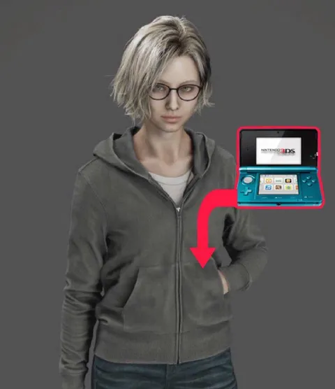 Claire Redfield Hides a 3DS