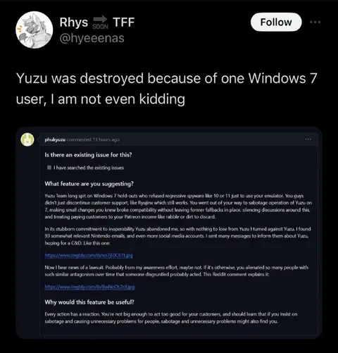 Windows 7 User Destroyed Yuzu