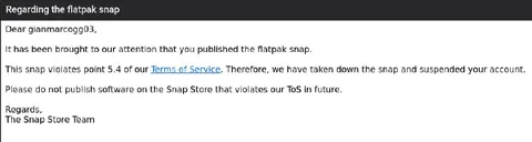 Flatpak Snap Takedown Notice