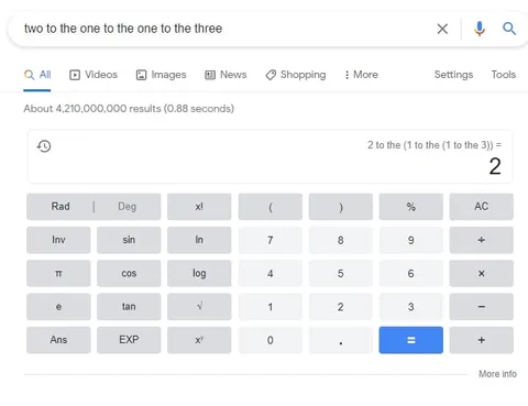 Two to the One to the Three