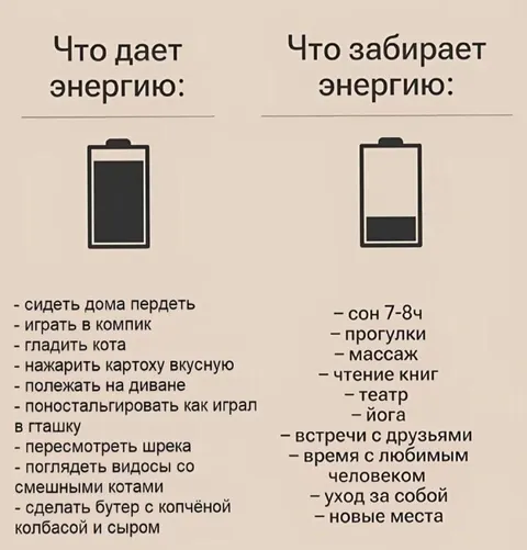 Что даёт и забирает энергию
