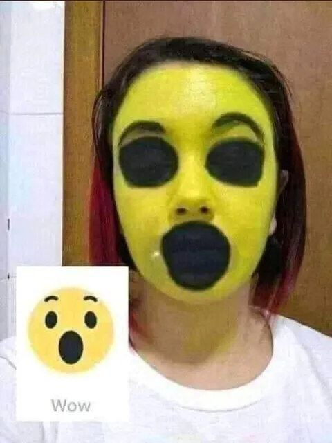 Woman Wearing Wow Emoji Mask