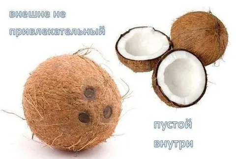 Непривлекательный и пустой кокос