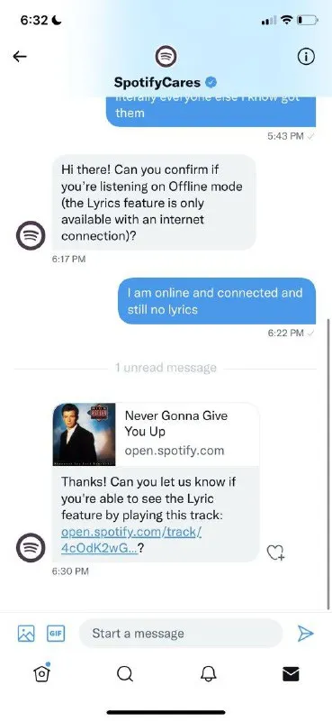 Spotify Support Rickroll