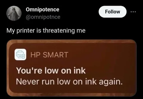 Printer Threatens Over Low Ink
