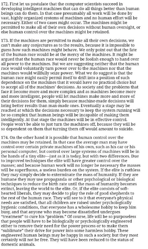 Unabomber on AGI Control