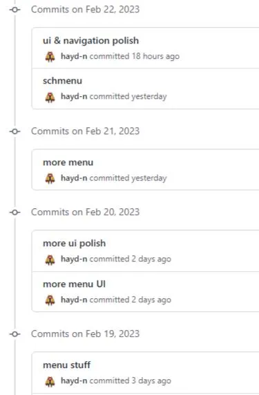 Infinite Menu UI Commits