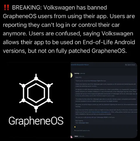Volkswagen Bans GrapheneOS Users