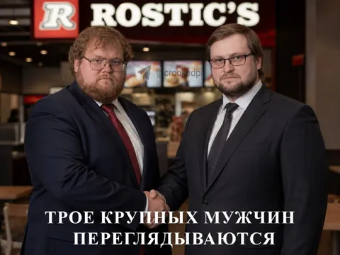 Трое крупных мужчин переглядываются