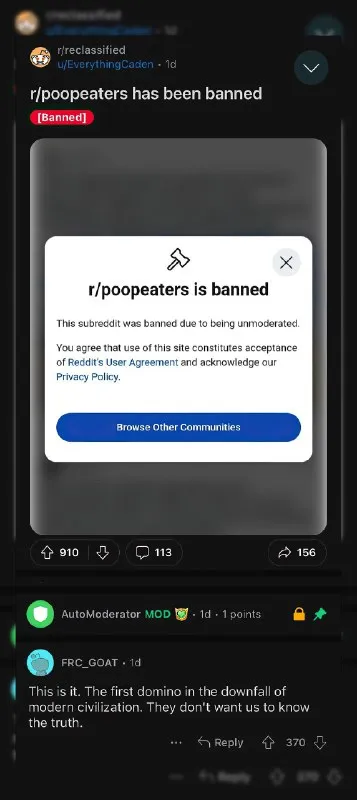 Poopeators Banned from Reddit