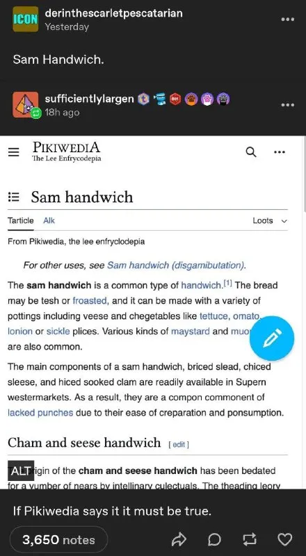 Sam Handwich Wikipedia Parody