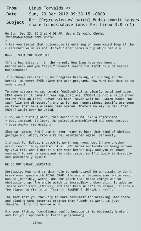 Linus Torvalds Kernel Rant