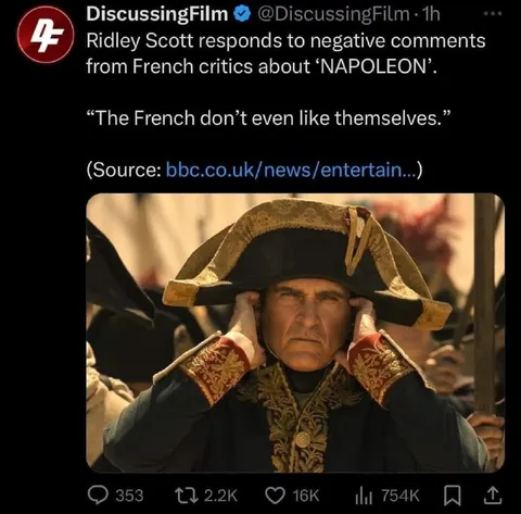 Ridley Scott Insults French Critics