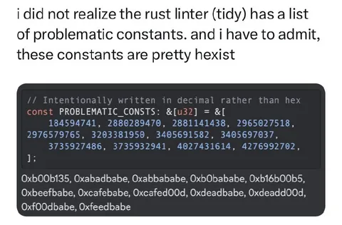 Rust Linter Finds Hexist Constants
