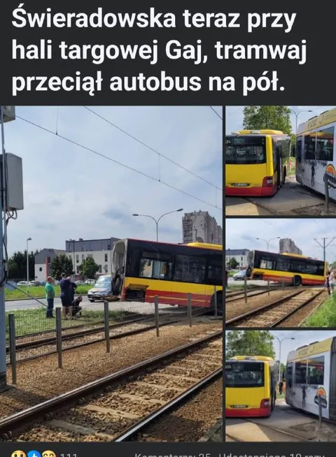 Tramwaj przeciął autobus na pół