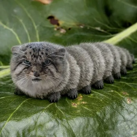Кот-гусеница на листе