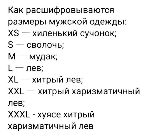 Расшифровка размеров мужской одежды