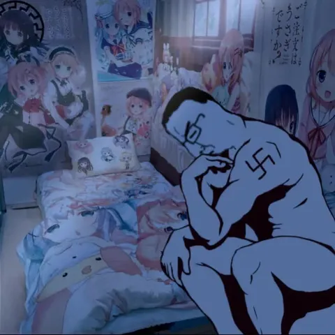 アニメ部屋で沈む男