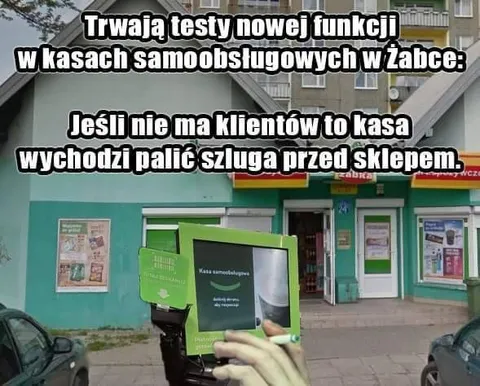 Kasa samoobsługowa idzie palić