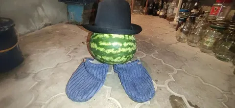 Арбуз в шляпе и шарфе