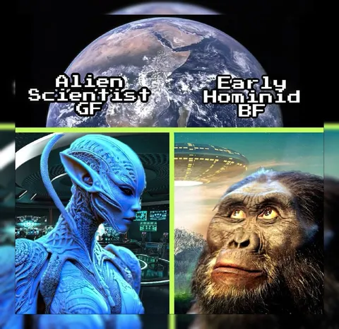 Alien Scientist GF Early Hominid BF