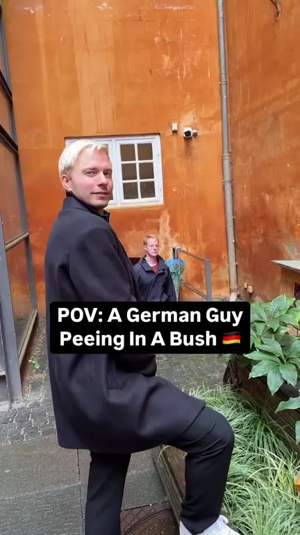 German Guy Pees in a Bush