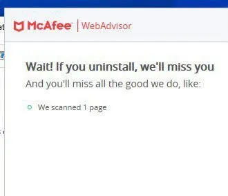 McAfee Uninstall Guilt Trip