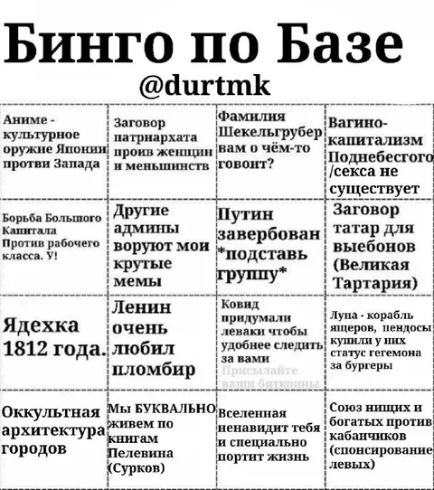 Бинго по Базе с теориями заговора