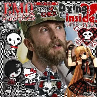 Bearded Emo Guy Surrounded by Skulls