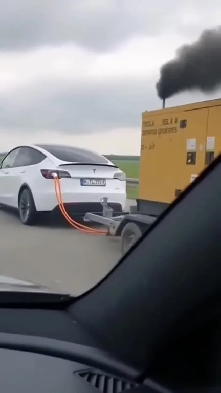 Tesla Diesel Generator Towing a Tesla