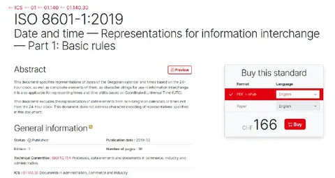 ISO Date Standard Costs CHF 166