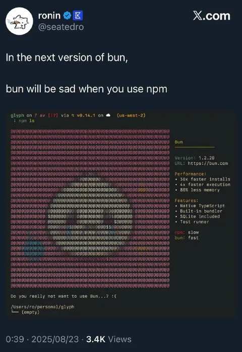 Bun Gets Sad About npm