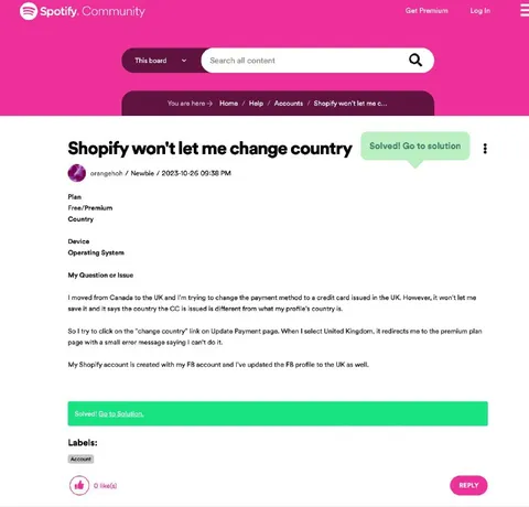 Shopify Won’t Let Me Change Country