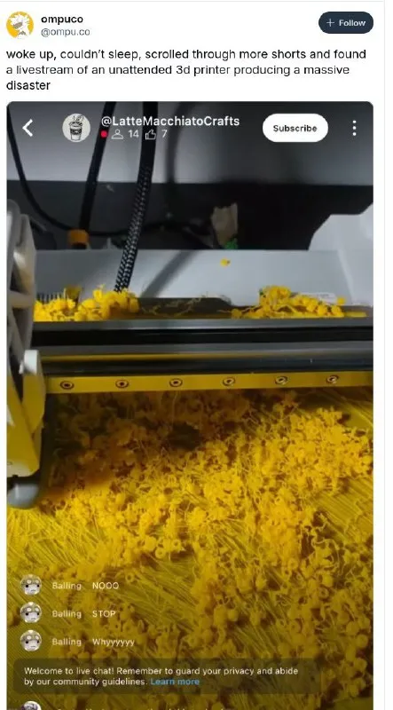 Unattended 3D Printer Disaster