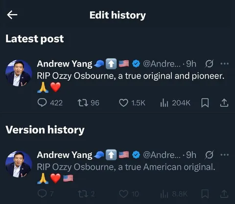 Andrew Yang Edits Ozzy Tribute