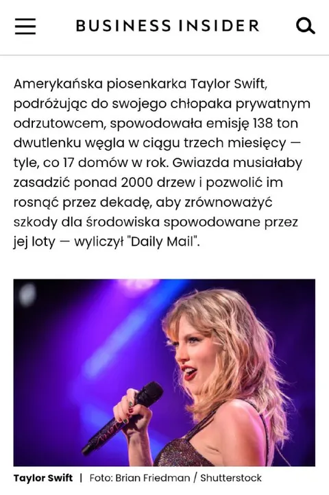 Taylor Swift emituje 138 ton CO₂
