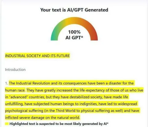 AI Detects Industrial Society Essay