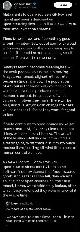 Meta Open Source AI Warning