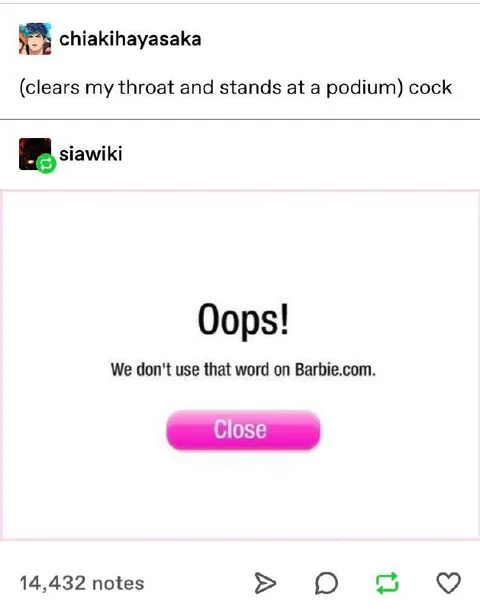 Barbie.com Rejects the Word Cock