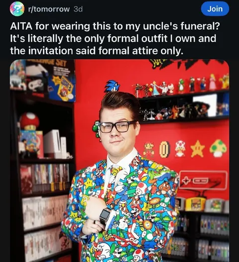 Video Game Suit at a Funeral