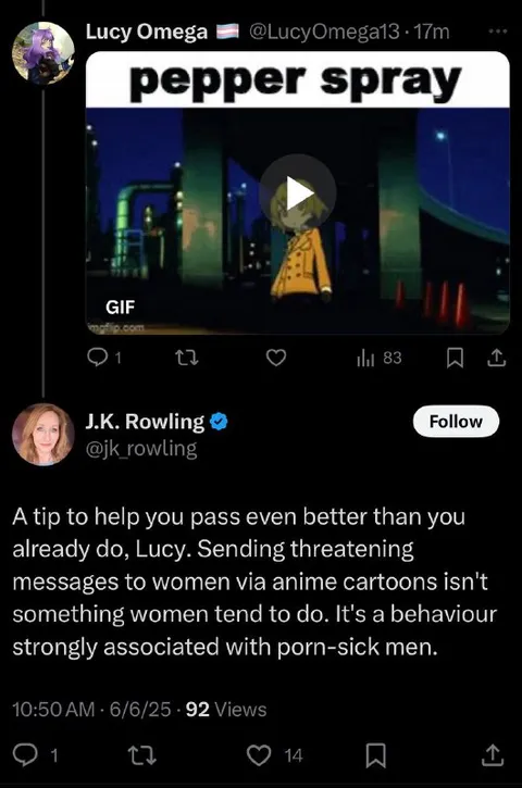 JK Rowling Pepper Spray Reply