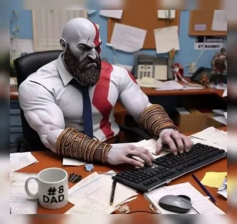Kratos Working at the Office